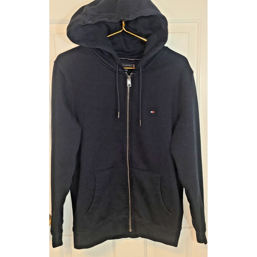 Tommy Hilfiger Wmn's Navy Full Zip Hooded Sweatshirt Jacket Varsity Logo Sz Sm